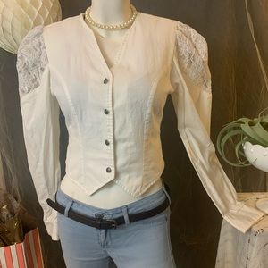 Vintage White Lace Blazer style Button down Top